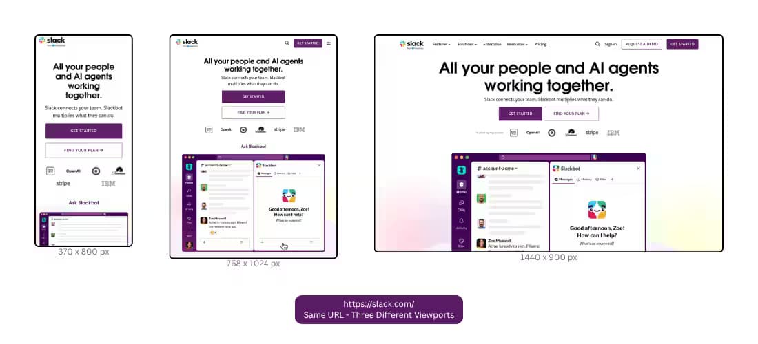 Website Screenshot Generator capturing one URL at Mobile, Tablet, and Desktop viewports